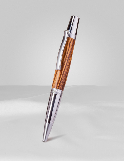 Dřevěné kuličkové pero Pretorian - olivové dřevo - chrom